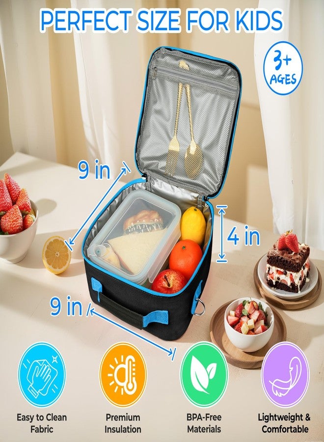 WOBAGMEN Kids Lunch Box,Insulated Game Lunch Bag for Boys and Girls, Cute Square Durable Bento Bag with Shoulder Strap for School or Picnic,Toddler Lunch Box for Daycare Preschool （blue） - Image 2